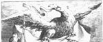 Flying eagle holding an inscribed banderole in its beak