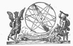 Armillary sphere with Father Time (wings, scythe, hourglass with wings) and Hercules killing the Hydra of Lerna with his club; banderole with inscription