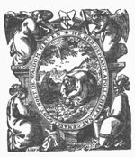 St. Paul setting out plants, St. Apollos watering them; a Jahweh-tetragram; elaborate frame with personifications of Faith (an angel carrying a cross on his shoulder) Hope (an angel carrying an anchor), Charity (a woman and a child), and Strength (a woman? with a helmet, sitting next to a broken column); 'Hausmarke' with initials "H.L."; the central cartouche 'rests' on a (corner)stone inscribed 'Cristus'