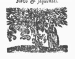 Man picking a bunch of grapes off a vine, winding itself round a tree; banderole