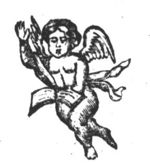 A cupid holding an open book