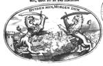 Two lions (Flanders and Holland) fighting; background: Oostende, cannons firing