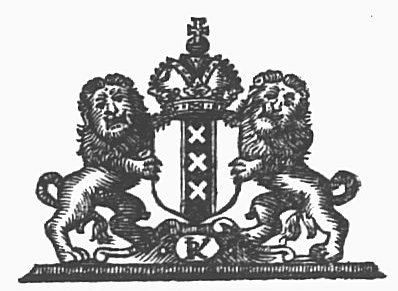 Crowned coat of arms of the city of Amsterdam held by two lions; monogram "I.V.R."