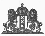 Crowned coat of arms of the city of Amsterdam held by two lions; initials "I.R."
