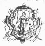 A woman holding a sword and scales (Justice); frame decorated with naked boys and festoons
