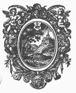 Landscape with a castle (Dutch: 'burcht'); a turtle (Dutch: 'schildpad') in the foreground; frame decorated with putti, cornucopiae, birds, festoons, lion's head and mascaron, 'Hausmarke' with initials "A.V.P."