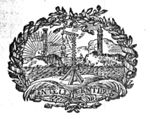 Rocky coast with beacon-light, pillars of Hercules, the sun as a face, ships; wreath of olive-branches with a ribbon as frame; palm-branches; banderole with inscription