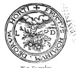 Hand from the clouds holding branches with fruit; initials "L.D."