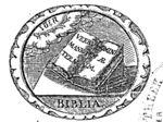 Open book, bible, with text; Jahweh-tetragram; decorated frame