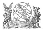 Armillary sphere with Father Time (wings, scythe, hourglass with wings) and Hercules killing the Hydra of Lerna with his club; banderole with inscription