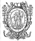 Minerva (helmet, owl, lance), attached to the lance the banner of the city of Leiden, embracing Hercules (club, lion's skin); possibly initials "I.C." at the bottom of the frame
