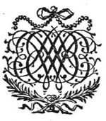 Decorated monogram "B.B.", abstract interlace, ornamental chain and crossed palm-branches
