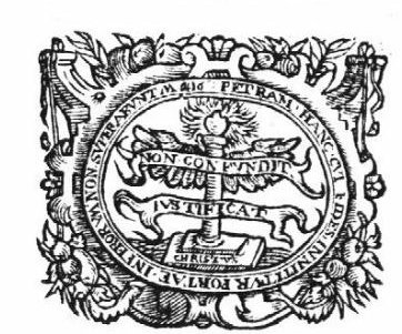 A column with wings, on top of the column a heart surrounded by flames; on the base of the column the inscription 'CHRISTVS'; two banderoles with inscription; frame decorated with festoons