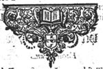 Open book on lectern(?) on ornamental background; initials "C.W.I.S."(?)