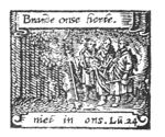 The journey to Emmaus; the two men meet Christ; banderole with inscription