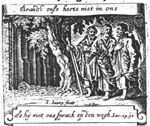 The journey to Emmaus; the two men meet Christ; banderole with inscription