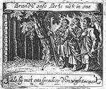 The journey to Emmaus; the two men meet Christ; banderole with inscription