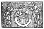 Minerva (helmet, lance, Aegis, owl) and Mercury (Petasus, Caduceus) leaning against a pedestal; on top of the pedestal a burning oil-lamp on an open book; on the frontside of the pedestal: a medallion with a hand holding a pair of scales