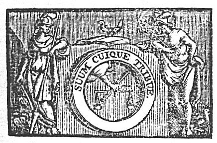 Minerva (helmet, lance, Aegis, owl) and Mercury (Petasus, Caduceus) leaning against a pedestal; on top of the pedestal a burning oil-lamp on an open book; on the frontside of the pedestal: a medallion with a hand holding a pair of scales