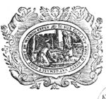 St. Paul setting out plants, St. Apollos watering them; frame decorated with flowers and cherub