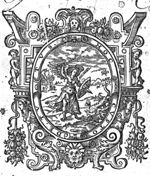 Saint Michael fighting the dragon; elaborate frame decorated with human figures, boys, festoons, mascarons
