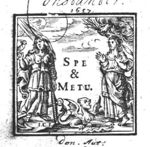 Hope as a woman with an anchor and a bird, light shines upon her; Fear as a woman above which a hand from the clouds holds a bundle of twigs; a sphinx on the ground between them