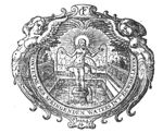 Christ standing in a fountain, shedding his blood; frame decorated with hybrid beings of mixed human and animal shape; monogram "C.F."