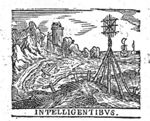 Rocky coast with beacon, pillars of Hercules, the sun as a face, ships