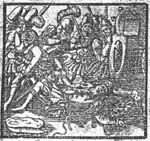 Upon finding their dead king some soldiers press their nose; one holds his hand over his eyes, weeping