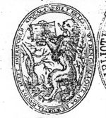 The book with the seven seals is held by the lion of Juda, standing on its hind legs; a tree