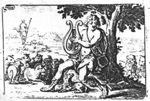 Orpheus playing to the animals