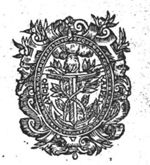 Two hands take hold of an anchor; olive-branches cross behind it; frame decorated with branches and mascarons