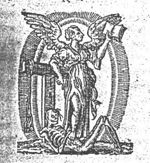 Allegory on the Christian Religion: A winged woman holding an open book and leaning against a tau-shaped cross; a bit hanging on one arm of the cross; a skeleton, symbolizing Death, below the feet of the woman