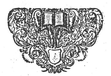 Open book surrounded by floral ornament; small crown