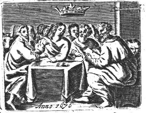 The four evangelists together, writing, inspired by the Holy Ghost; the four symbols assisting them