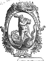 Hercules, covered by a lion's skin, is about to strike Ladon, the dragon guarding the tree of the Hesperides; frame decorated with cornucopiae and festoons