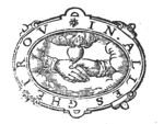Two joined hands with a flaming heart; frame