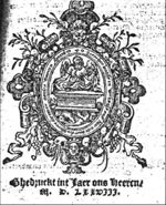 Illustration of "Revelation 6:9-12": the souls of martyrs crouching below an altar; an angel is putting down 'white clothes' on the altar; frame decorated with ribbons, mascaron, lion's head and festoons