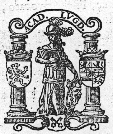 Minerva (Aegis, lance, helmet) as patroness of the University of Leiden, holding an open book; coats of arms of William I of Nassau, the city of Leiden and Holland(?)