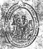 'The Kingdom of Heaven is like treasure hidden in a field': a man digging for a treasure, in the background, and speaking with the man from whom he wants to buy the field, in the foreground