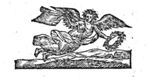 A flying woman, wings at the shoulder, blowing a trumpet and holding a laurel (Fame)