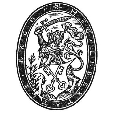 Coat of arms of Leiden, held by a lion, wearing a helmet and holding a sword