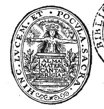 Device of Cambridge University (Press): a pedestal with inscription, with the naked torso of a woman with a mural crown on her head; milk flowing from her breasts; both arms extended: on the right hand a sun, on her left a cup into which drops fall from the clouds. Shrubs (young olive-shoots?) to either side of the pedestal.