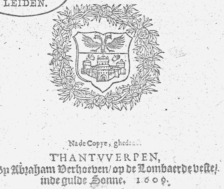 Coat of arms of the city of Antwerp, wreath of flowering rose-branches