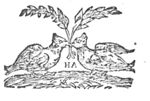 Two doves facing each other, holding a double olive branch in their beaks; initials "H.A."