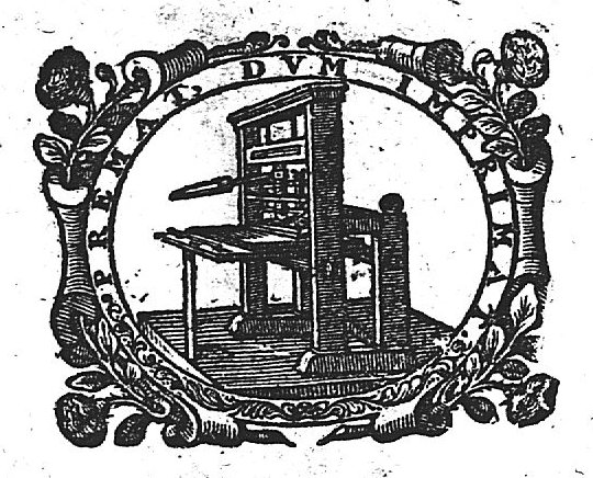 A printing press; decorated frame