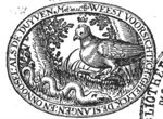 A snake in front of a dove with a crown above its head