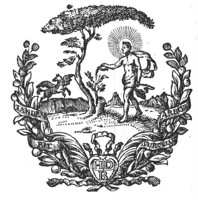 Apollo is watering a tree (Dutch: 'boom'); in the background: Pegasus; a belt with inscription and initials "H.D.B."