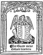 A sitting angel holding the coat of arms of Gouda