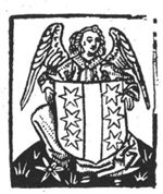 A sitting angel holding the coat of arms of Gouda